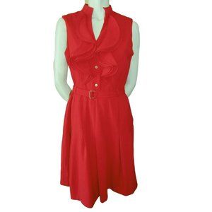 Calvin Klein Red Belted Sleeveless Dress
